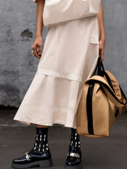 Solid Color Half Sleeves Loose One-Shoulder BlousesTops&Skirts Bottoms Two Pieces Set