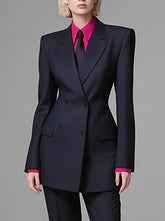 Buttoned Pockets Solid Color Long Sleeves Loose Notched Collar Outerwear Blazer