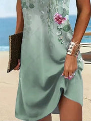 Floral Printed Split-Joint Loose Plus Size V-neck Mini Dresses