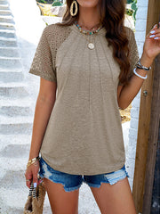 Hollow Solid Color Split-Joint Loose Short Sleeves Round-Neck T-Shirts Tops