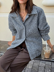 Buttoned Solid Color Long Sleeves Loose Lapel Outerwear Cardigan Tops