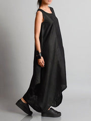 Irregular Clipping Sleeveless Solid Color Round-Neck Maxi Dresses