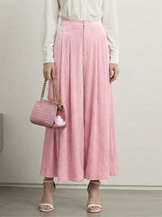 Elasticity Pleated Pockets Solid Color High Waisted Skirts Bottoms