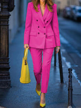 Notched Collar Long Sleeves Loose Buttoned Outerwear Top + Pants Bottom Two Pieces Set