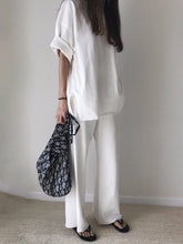 Fringed Solid Color Split-Side Round-Neck T-shirt+ Pants Two Pieces Set
