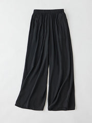 Elasticity Solid Color Loose Wide Leg Casual Pants Bottoms