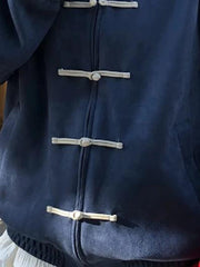 Contrast Color Frog Closures Zipper Long Sleeves Stand Collar Outerwear Jackets