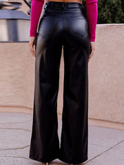 Solid Color Split-Joint High Waisted Straight Leg Trousers Pants