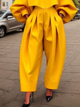 Pleated Pockets Solid Color High-Low Loose Trousers Pants