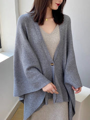Loose Raglan Sleeve V-Neck Shawl Cardigan Tops