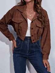 Buttoned Elasticity Pleated Long Sleeves Loose Lapel Outerwear Jackets