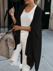 Solid Color Batwing Sleeves Loose Collarless Cardigan Tops