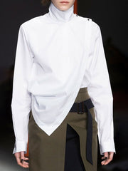 Asymmetric Split-Joint Long Sleeves Loose High Neck Blouses