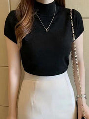 High-Neck Solid Color Short Sleeve Kintwear