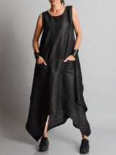 Irregular Clipping Sleeveless Solid Color Round-Neck Maxi Dresses
