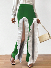 Contrast Color Gauze Pleated See-Through Split-Joint High Waisted Loose Trousers Pants