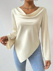 Solid Color Long Sleeves Loose Heaps Collar T-Shirts Tops
