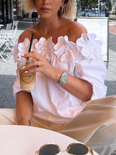Applique Solid Color Three-Dimensional Flower Loose Off-The-Shoulder Blouses&Shirts Tops