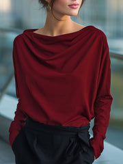 Solid Color Long Sleeves Loose Heaps Collar Blouses&Shirts Tops