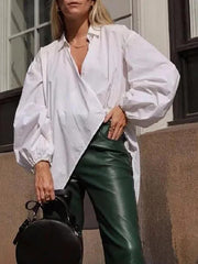 Stylish Urban Asymmetric Split-Joint Solid Color Blouse