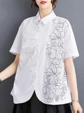 Buttoned Embroidered Pleated Irregularity Loose Lapel Collar Blouses&Shirts Tops