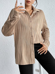 Buttoned Solid Color Long Sleeves Loose Lapel Blouses&Shirts Tops