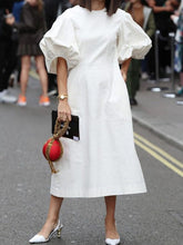 Solid Color Half Sleeves Loose Round-Neck Midi Dresses