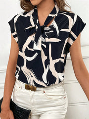 Printed Tied Batwing Sleeves Loose V-Neck Blouses&Shirts Tops