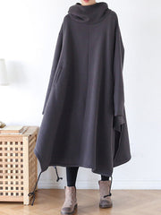 Oversize Hooded Asymmetric Split-Side Cape Dress
