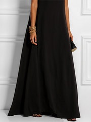 Hollow Solid Color Split-Joint Loose Sleeveless Round-Neck Maxi Dresses