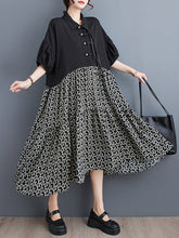 Knot Printed Split-Joint Loose Lapel Midi Dresses