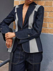 Contrast Color Split-Joint Long Sleeves Loose Deep V-Neck Outerwear Jackets