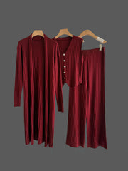 Knitting Sleeveless V-neck Vest Top + Long Sleeves Cardigan + High Waisted Pants Three Pieces Set