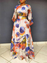 Contrast Color Pockets High Waisted Loose Round-neck Maxi Dresses