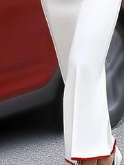 Contrast Color Split-Joint Bodycon Long Sleeves Deep V-Neck Maxi Dresses