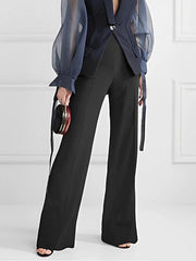 High-Waisted Solid Color Split-Joint Straight Leg Trousers Suit Pants