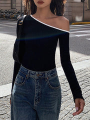 Asymmetric Long Sleeves Skinny One-Shoulder T-Shirts Tops