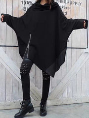 Asymmetric Split-Joint Zipper Batwing Sleeves Loose Heaps Collar Sweatershirt