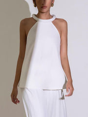 Solid Color Loose Sleeveless Halter-Neck Vest Top