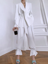 Solid Color Column Long Sleeves Lapel Blazer Top&Pants Two Pieces Set