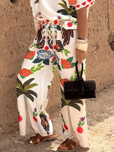 Drawstring Elasticity Printed Split-Joint High Waisted Loose Trousers Pants