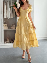 Backless Pleated Solid Color Tied A-Line Loose V-Neck Midi Dresses