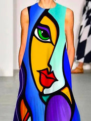 Sleeveless Figure Printed Round-Neck Maxi Dresses