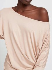 Casual Solid Color Batwing Sleeves Long Sleeves T-Shirt Top