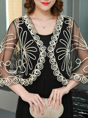 Gauze See-Through Plus Size Sleeveless V-Neck Outerwear