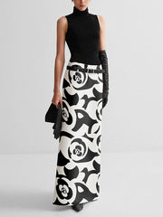H-Line Contrast Color Floral Printed Skirts Bottoms