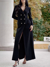 Solid Color Buttoned Split-Back A-Line Bodycon Lapel Collar Maxi Dresses Outerwear