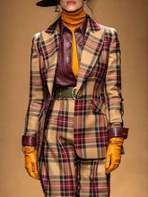 Plaid Split-Joint Long Sleeves Lapel Outerwear Jackets