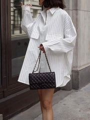 Split-Joint Striped Irregular Clipping Long Sleeves Lapel Blouses