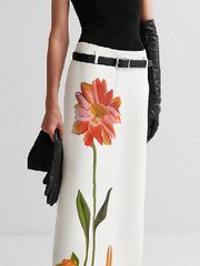 Flower Print H-line Skirts Bottoms